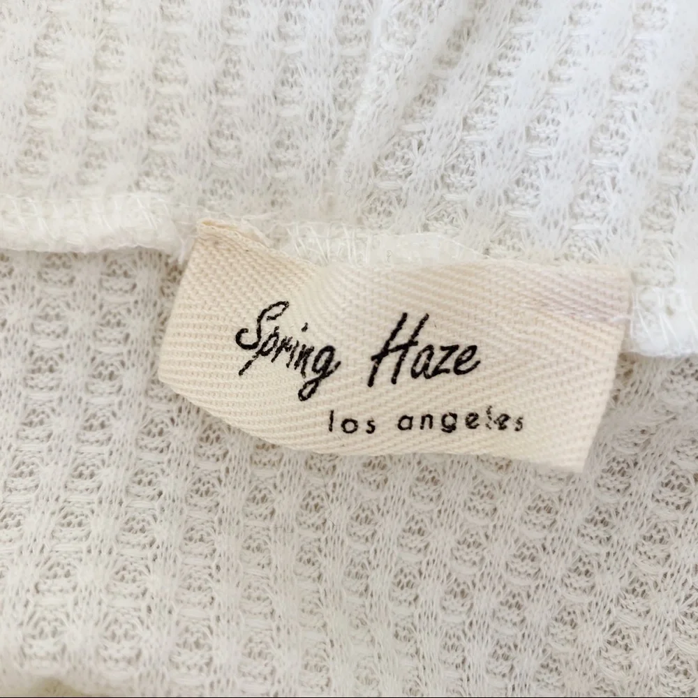 Women’s White Long Sleeve Hooded Waffle Knit Top